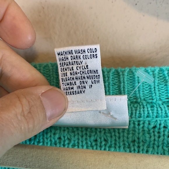 VTG Mint Green Cable Diamond Argyle Cotton Knit V Neck Grandpa Cardigan Women XL - Picture 10 of 12